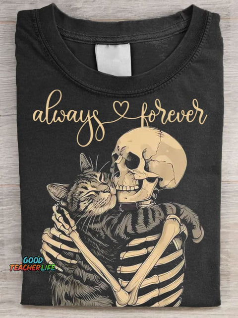 Me And My Cat Always And Forever Art Print Casual Short Sleeve T-shirt