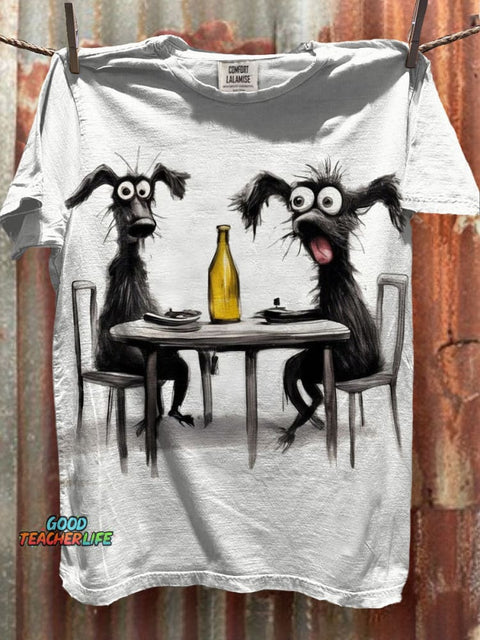 Me With My Friend Funny Dog Art Print Casaul Short Sleeve T-shirt