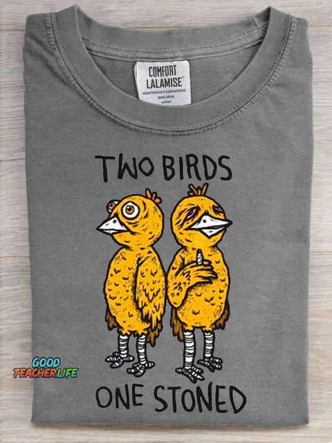 Two Bird One Stoned Art Print Casaul Short Sleeve T-shirt