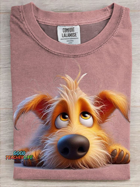 Cute Puppy Art Print Casaul Short Sleeve T-shirt