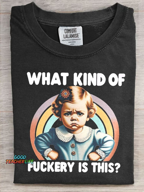 Funny Adult Humor WTF Art Print Casual Short Sleeve T-shirt