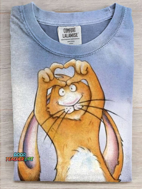Cute Rabbit With Love Art Print Casual Short Sleeve T-shirt