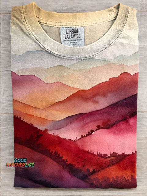 Range of mountains Art Print Casaul Short Sleeve T-shirt