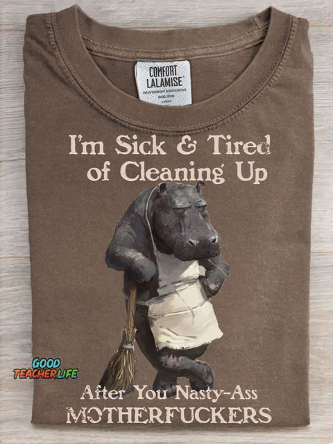 Hippo Funny Art Print Casaul Short Sleeve T-shirt