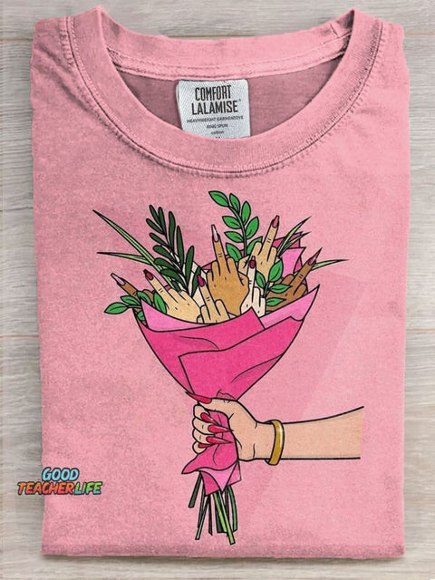 Fuck Flower Art Print Casaul Short Sleeve T-shirt