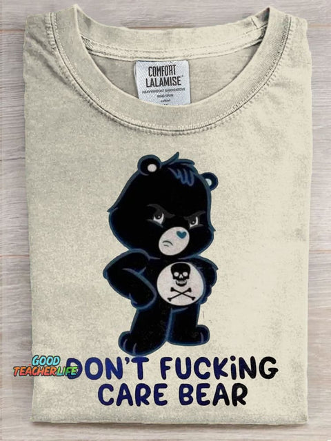 Dont fucking Care Bear Art Print Casaul Short Sleeve T-shirt