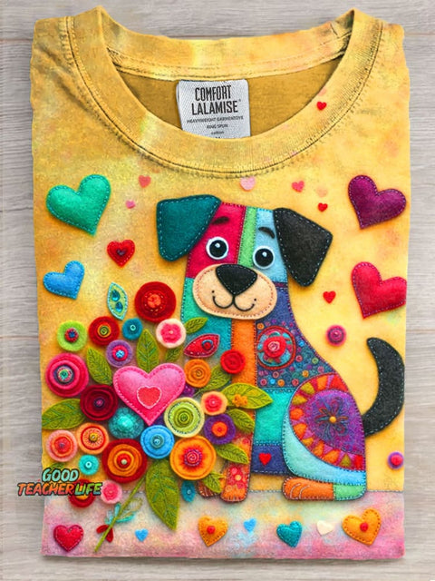 Cute Dog Art Print Casaul Short Sleeve T-shirt