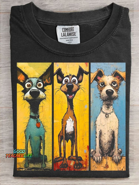 Dogs Art Print Casaul Short Sleeve T-shirt