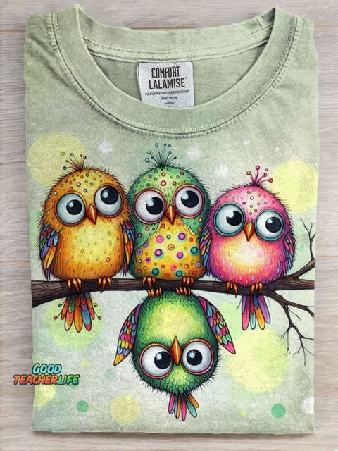 Cute Bird Art Print Casaul Short Sleeve T-shirt