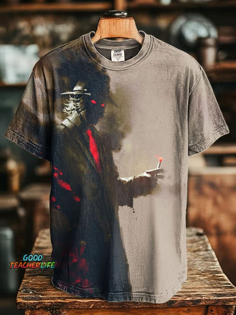 Mysterious Smoker Art Print Casual Shhort Sleeve T-shirt