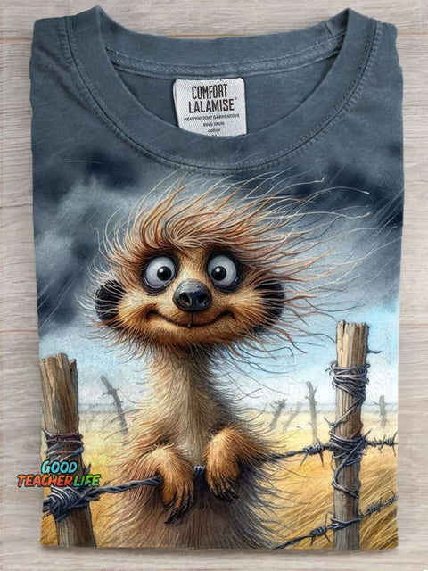 In The Wind Cute Animal Art Print Casaul Short Sleeve T-shirt