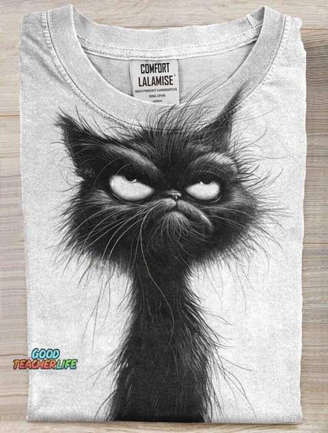 Angry Cat Art Print Casaul Short Sleeve T-shirt
