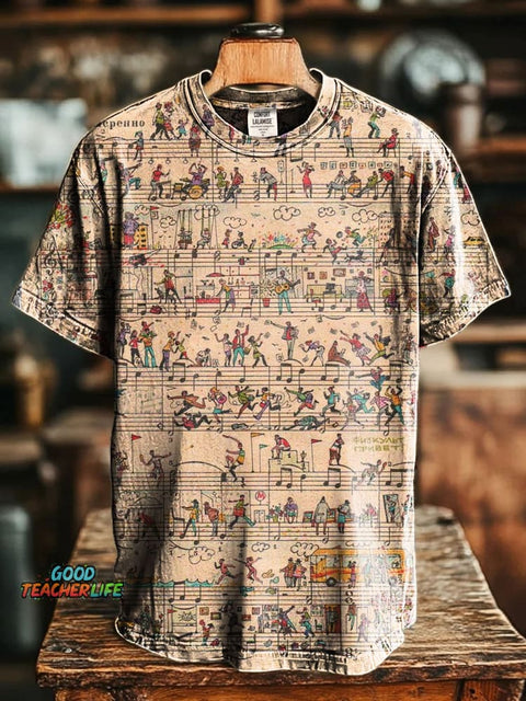 Retro Art Print Casaul Short Sleve T-shirt