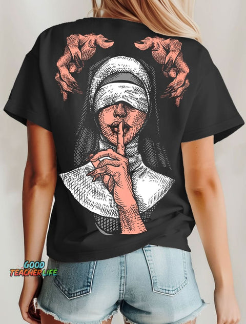 Shh Nun Art Print Casaul Short Sleve T-shirt