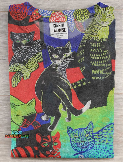 Cat Art Print Casaul Short Sleeve  T-shirt