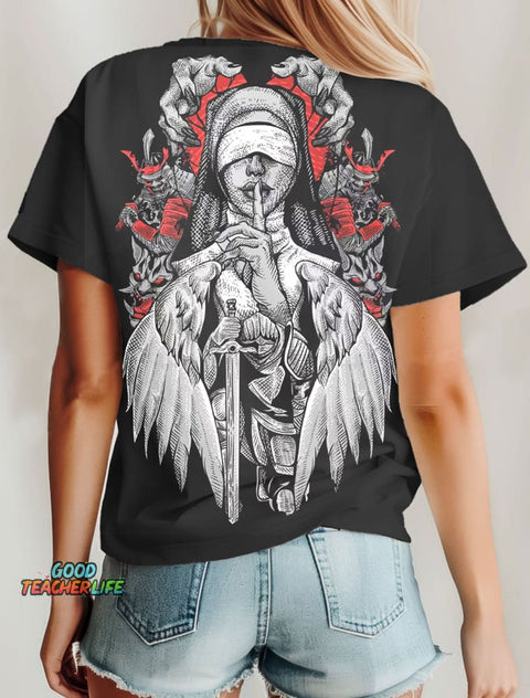 Nun Art Print Casaul Short Sleve T-shirt