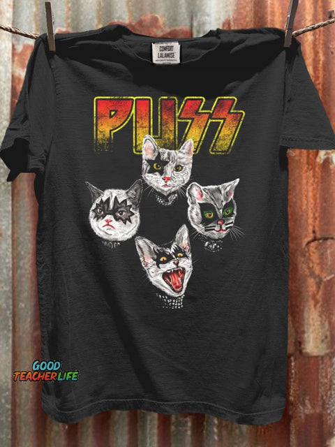 Funny Punk Cat Art Print Casaul Short Sleeve T-shirt