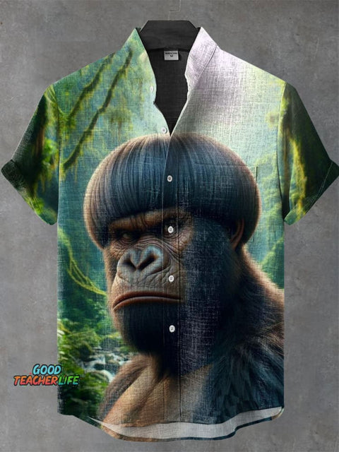 Funny Gorilla Art Print Casual 100% Cotton Shirt