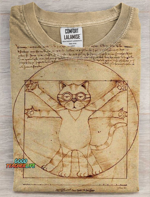 Cat Funny Cat Art Print Casual Short Sleeve T-shirt