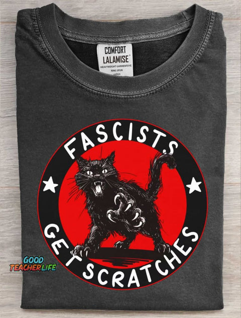 Cats Against Fascists Art Print Casual Short Sleeve T-shirt