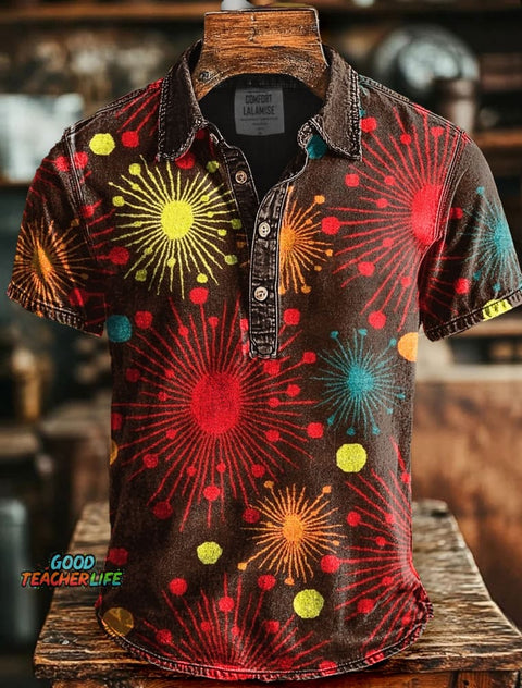 Brown And Red Art Print Casual Stylish Short Sleeve Polo Shirt