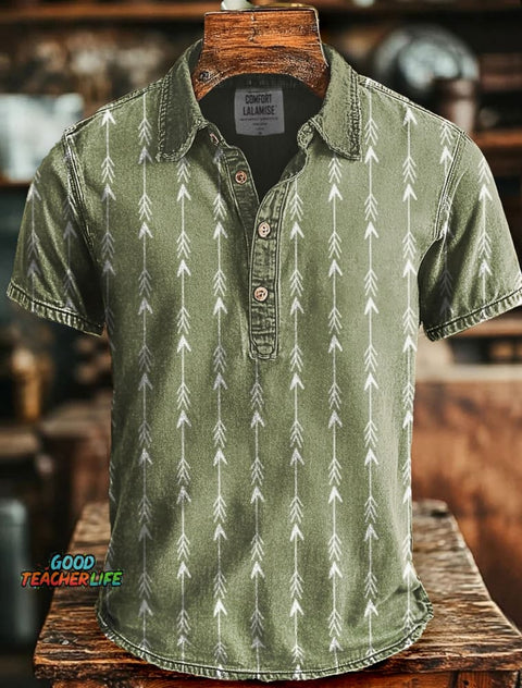 Fresh Green Arrow Art Print Casual Stylish Short Sleeve Polo Shirt