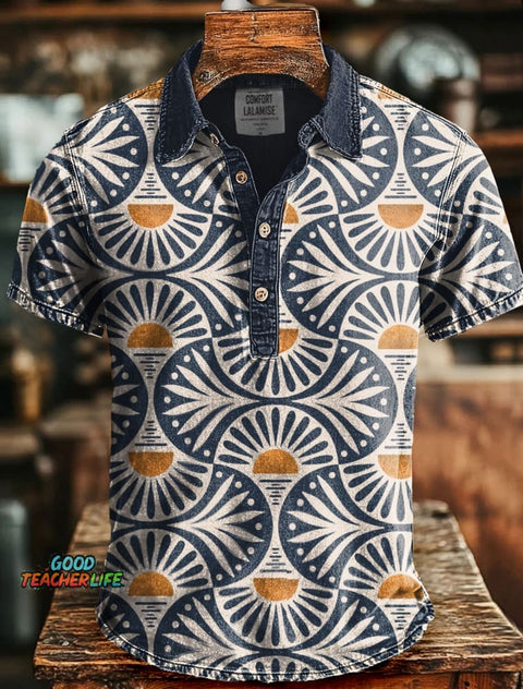Abstrct Sunset Art Print Casual Stylish Short Sleeve Polo Shirt