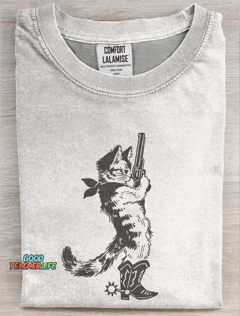 Cute Cowcat Art Print Casaul Short Sleeve T-shirt