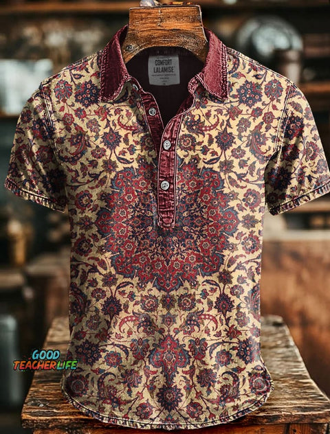 Retro Ethic Art Print Casaul Short SLeeve Polo Shirt