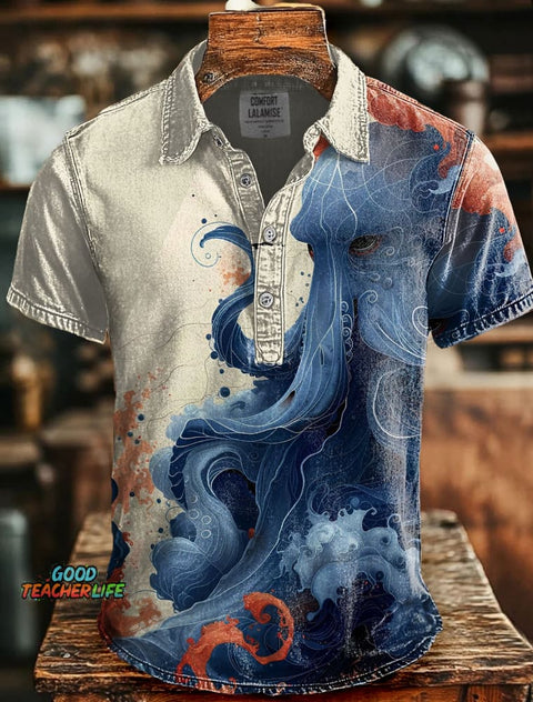 Octopus Art Print Casaul Short SLeeve Polo Shirt
