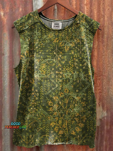 Retro Botanical Floral Print 100% Cotton Casual Tank Top