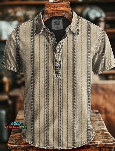 Flower Stripe Art Print Casaul Short SLeeve Polo Shirt