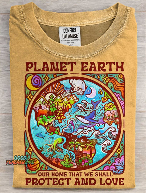 PLANET EARTH  Protect and Love Art Print Casaul Short Sleeve  T-shirt