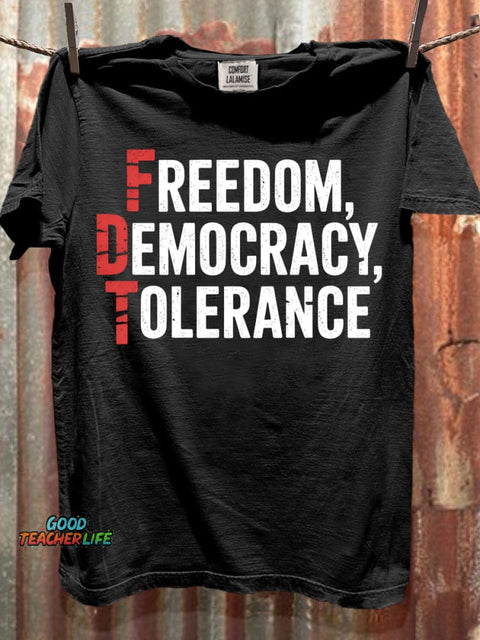 Freedom Democracy Tolerance Hands OFF Art Print Casaul Short Sleeve  T-shirt