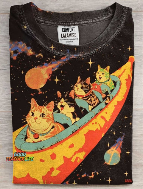 Funy Cats Art Print Casaul Short SleeveT-shirt
