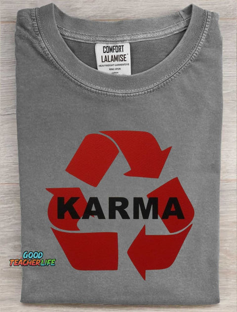 KARMA Art Print Casaul Short SleeveT-shirt