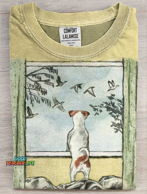The Waiting Dog Art Print Casaul Short SleeveT-shirt