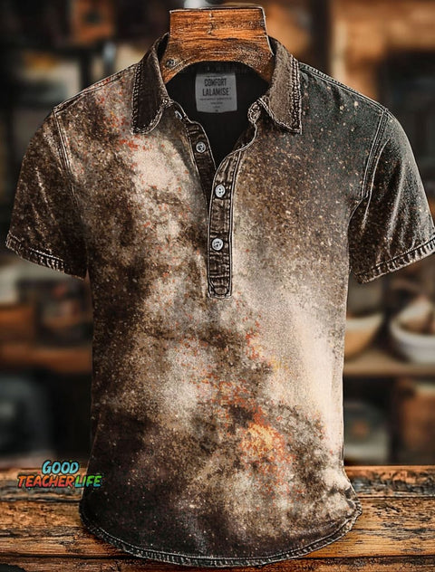 Retro Space Galaxy Art Print Casaul Short SLeeve Polo Shirt