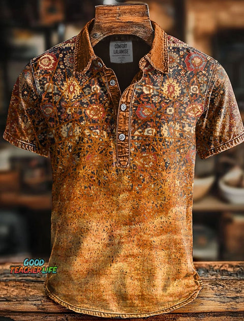 Retro Ethnic  Art Print Casaul Short SLeeve Polo Shirt
