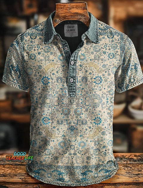 Retro Ethic Art Print Casaul Short SLeeve Polo Shirt