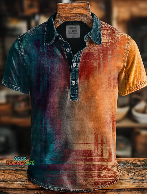 Retro Abstrct Art Print Casaul Short SLeeve Polo Shirt