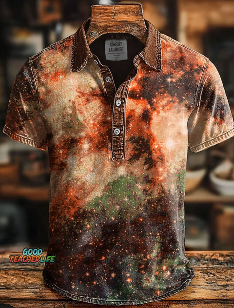 Retro Space Art Print Casaul Short SLeeve Polo Shirt