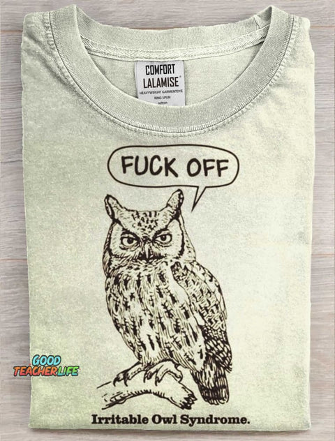 Fuck Off Funny Owl Art Print Casual Short Sleeve T-shirt