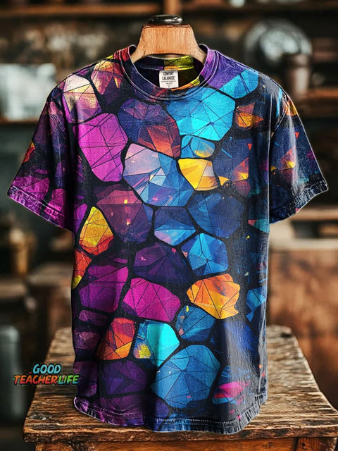 Gemstone Clashing Print Casual Short Sleeve T-shirt
