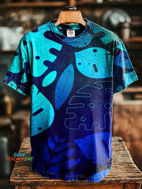 Gradient Leaf Print Casual Short Sleeve T-shirt