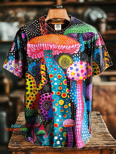 Get High Psychedelic Polka Dot Mushrooms Art Print Casual Short Sleeve T-shirt