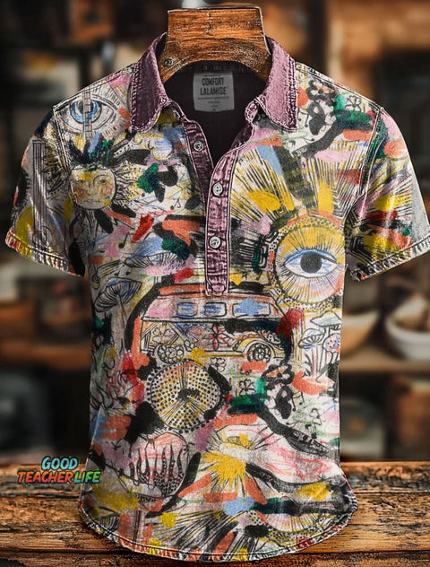 Abstrct Print Casaul Short SLeeve Polo Shirt