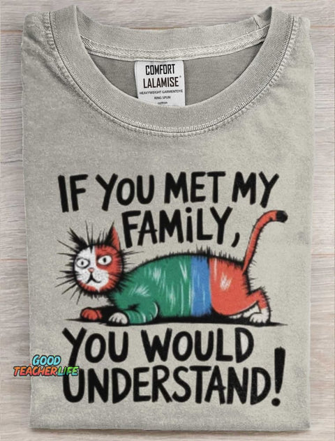 Funny Family issues Cat Art Print Casual Short Sleeve T-shirt