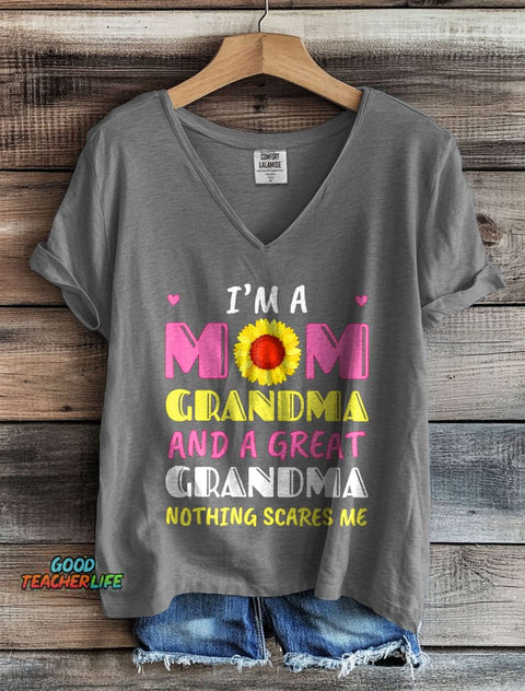 Mom Grandma Great Grandma Funny Print V-neck T-shirt