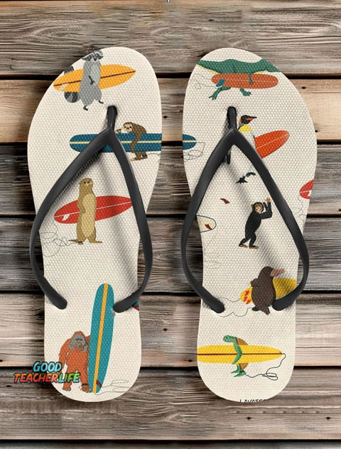 Surfing Animal Funny Art Print Flip-Flop